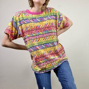 Vintage 80’s Synopsis Multicolor Colorful Patterned Tshirt